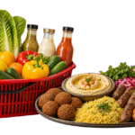 Fresh groceries and halal food platter from Food & Mood