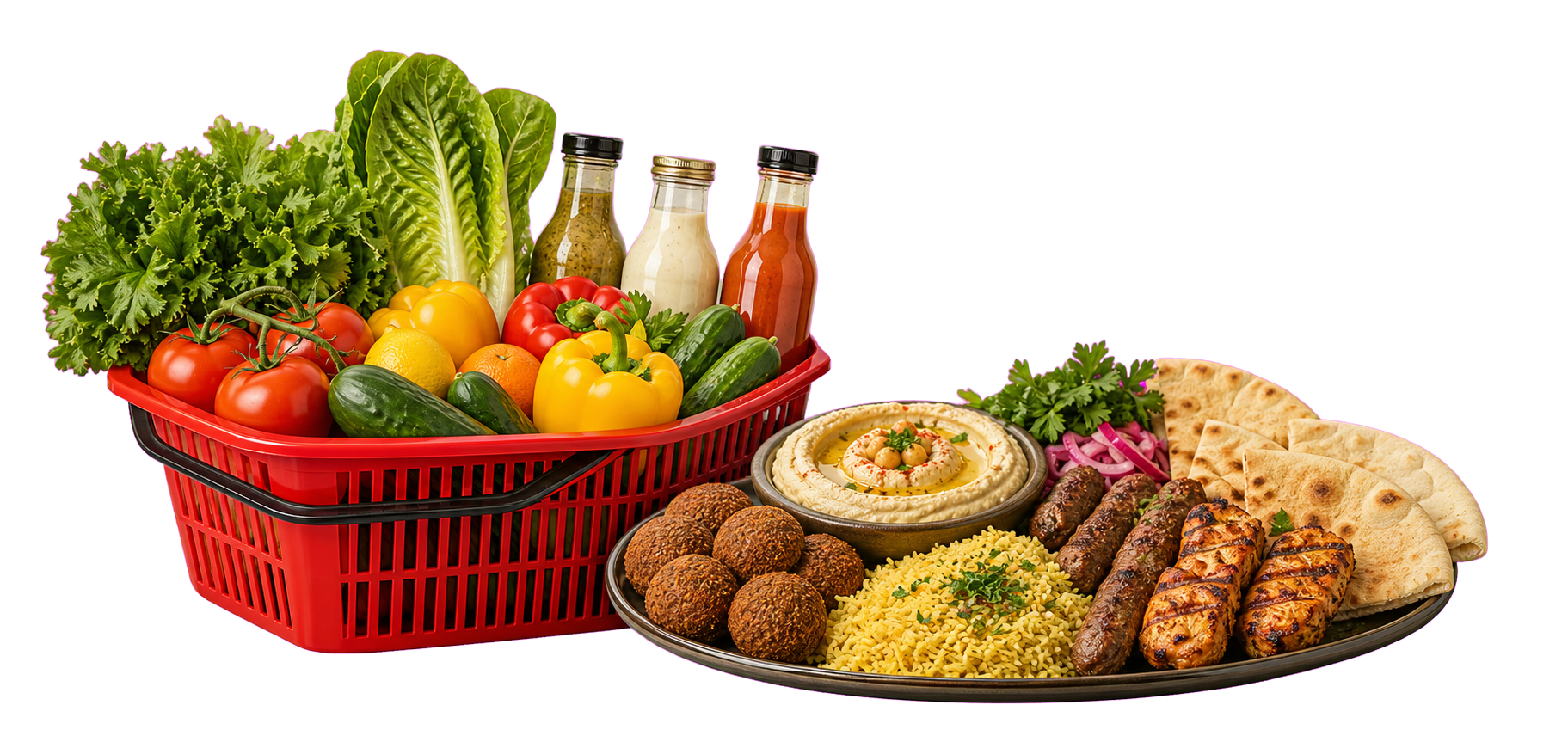 Fresh groceries and halal food platter from Food & Mood